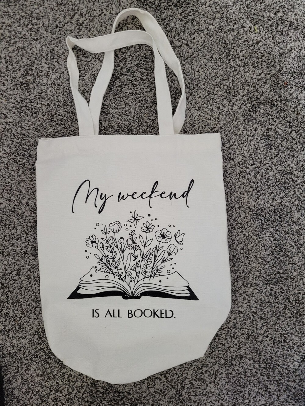 Creme Colored Canvas Tote Bag with Floral Bookish Design